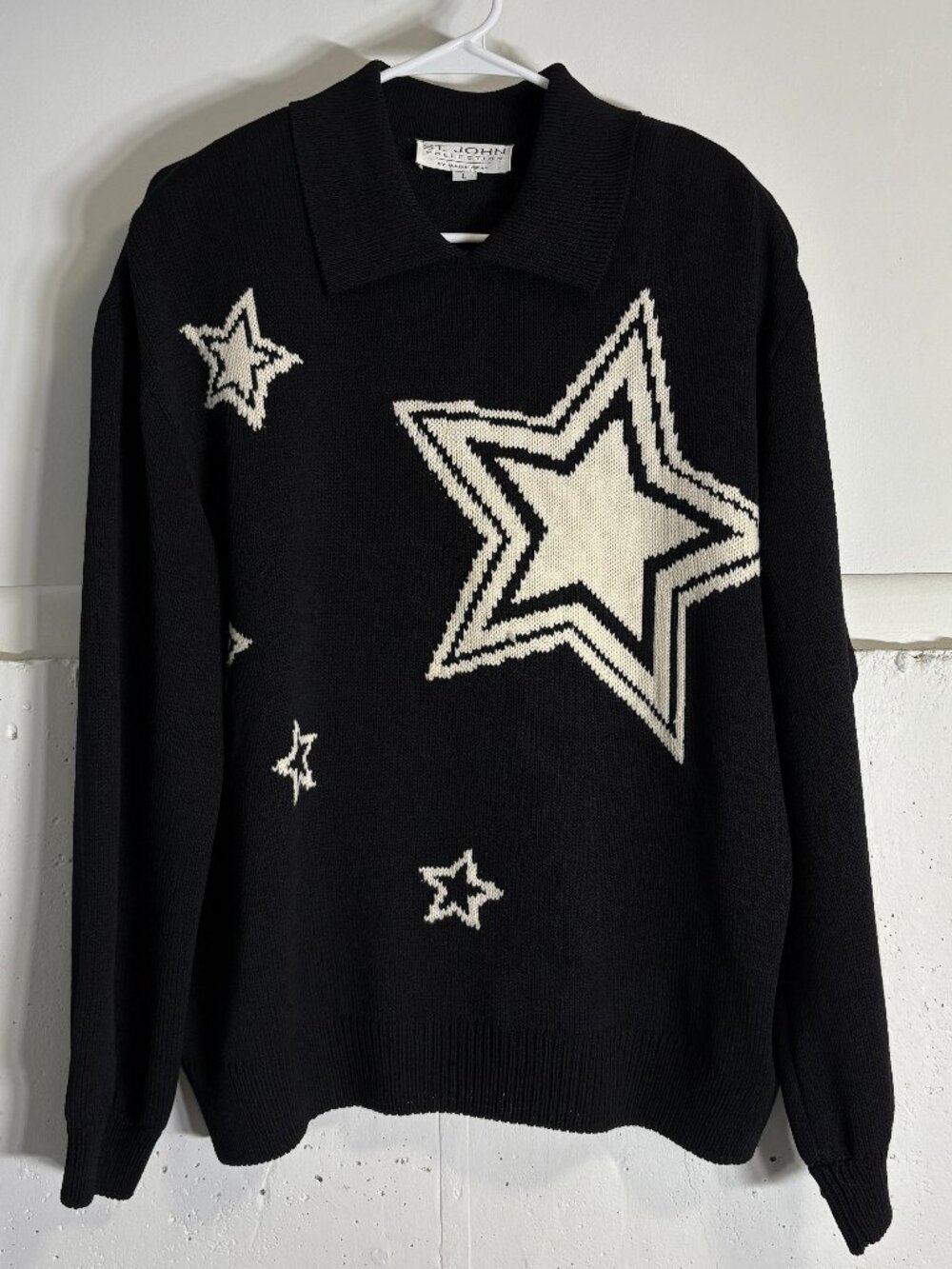 St. John Collection by Marie Gray Black Star Intarsia Knit Sweater